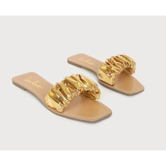 Lulu's Gold Metallic summer Slide Sandals size 8 - Picture 2 of 5